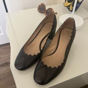 Chloe Lauren Scalloped Snake-effect Leather Pumps